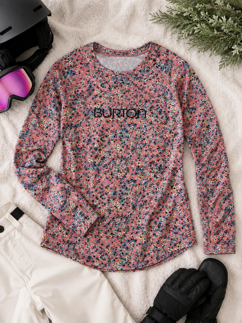 BURTON DryRide Pink Floral Base Layer Shirt Youth XL 16 Snowboard Ski